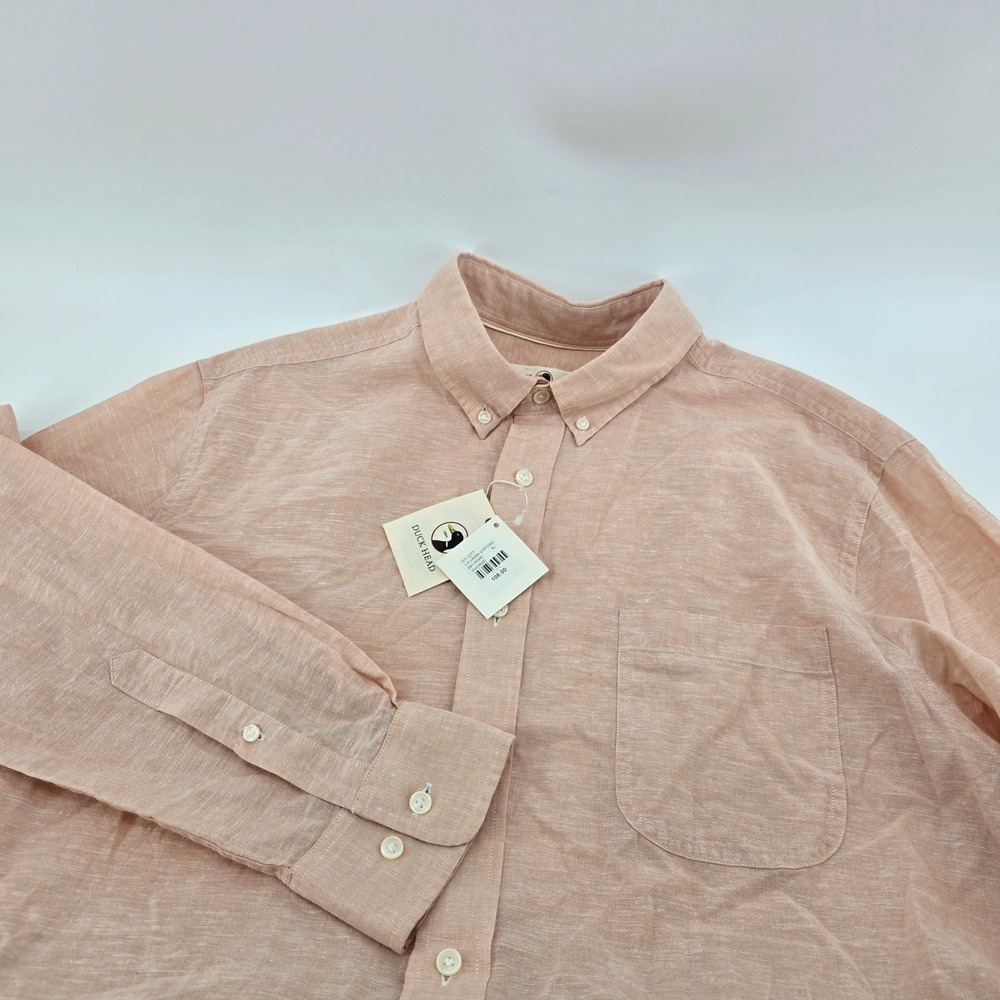 Duck Head Linen Blend Oxford Shirt Mens Long Sleeve Faded Peach XL MSRP $108 NWT